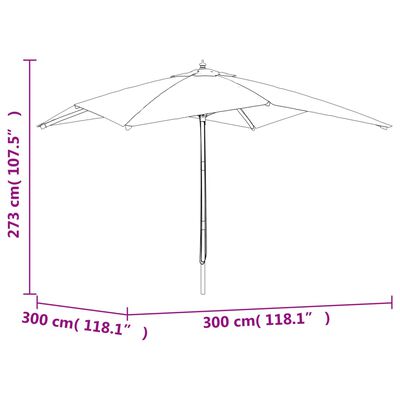 vidaXL Garden Parasol with Wooden Pole Sand 300x300x273 cm