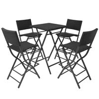 vidaXL 5 Piece Folding Outdoor Dining Set Steel Poly Rattan Black