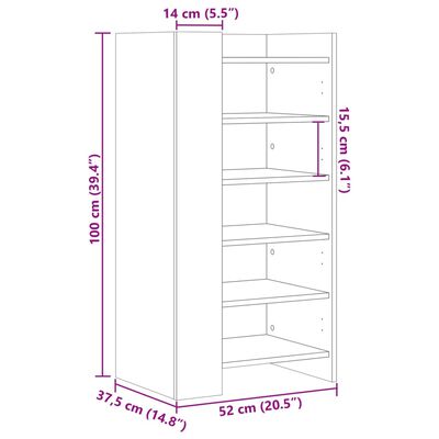 vidaXL Shoe Cabinet Black 52x37.5x100 cm Engineered Wood