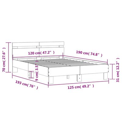 vidaXL Bed Frame with LED without Mattress Black 120x190 cm Small Double