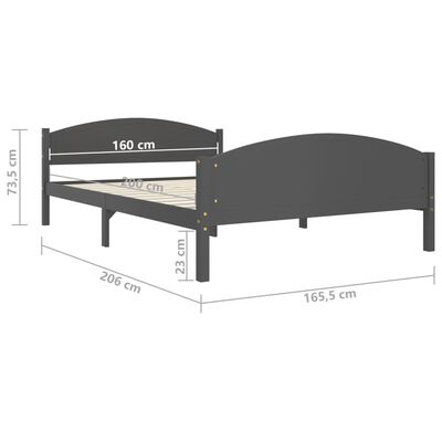 vidaXL Bed Frame without Mattress Dark Grey Solid Pine Wood 160x200 cm