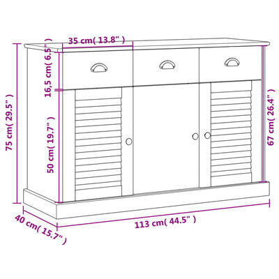 vidaXL Sideboard with Drawers VIGO 113x40x75 cm Grey Solid Wood Pine