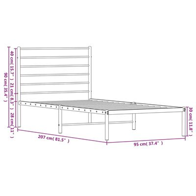 vidaXL Metal Bed Frame without Mattress with Headboard White 90x200 cm