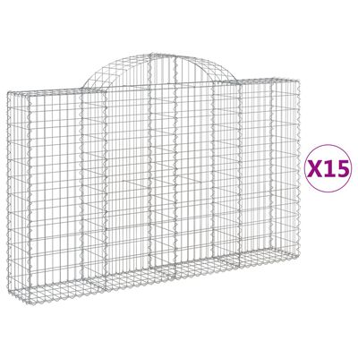 vidaXL Arched Gabion Baskets 15 pcs 200x30x120/140 cm Galvanised Iron