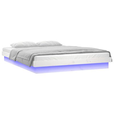 vidaXL LED Bed Frame White 135x190 cm Double Solid Wood