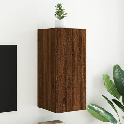 vidaXL TV Wall Cabinet with LED Lights Brown Oak 30.5x35x70 cm