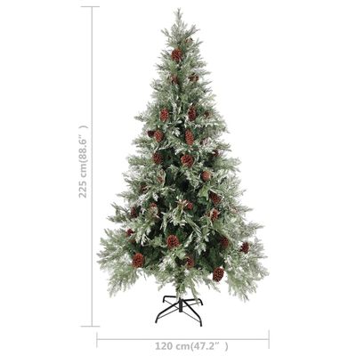 vidaXL Christmas Tree with Pine Cones Green and White 225 cm PVC&PE