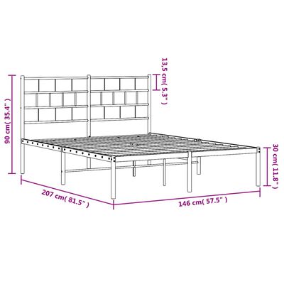 vidaXL Metal Bed Frame without Mattress with Headboard Black 140x200 cm