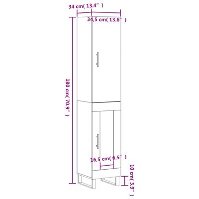 vidaXL Highboard White 34.5x34x180 cm Engineered Wood