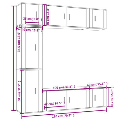 vidaXL 7 Piece TV Cabinet Set White Engineered Wood