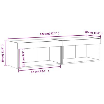 vidaXL TV Cabinets with LED Lights 2 pcs Brown Oak 60x30x30 cm