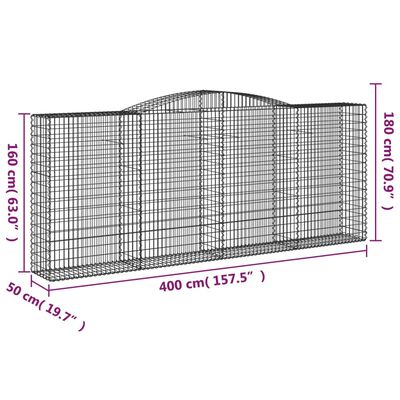 vidaXL Arched Gabion Baskets 9 pcs 400x50x160/180 cm Galvanised Iron