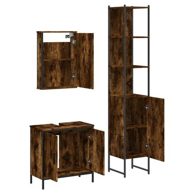 vidaXL 3 Piece Bathroom Furniture Set Smoked Oak Engineered Wood