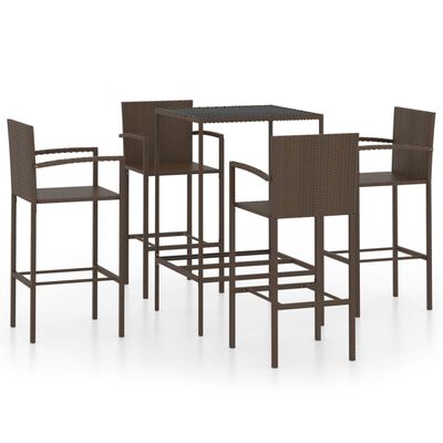 vidaXL 5 Piece Garden Bar Set Poly Rattan Brown