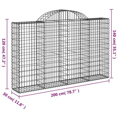 vidaXL Arched Gabion Baskets 2 pcs 200x30x120/140 cm Galvanised Iron