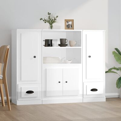 vidaXL Highboards 3 pcs High Gloss White Engineered Wood