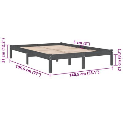 vidaXL Bed Frame without Mattress Grey Solid Wood Double