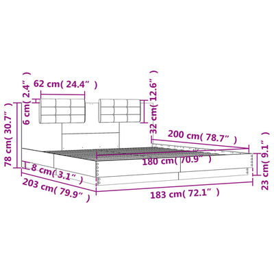 vidaXL Bed Frame without Mattress Smoked Oak 180x200 cm Super King