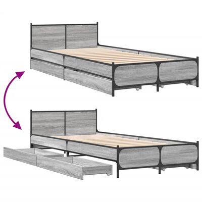 vidaXL Bed Frame with Drawers without Mattress Grey Sonoma 90x200 cm