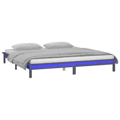 vidaXL LED Bed Frame without Mattress Grey 160x200 cm Solid Wood