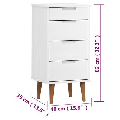 vidaXL Drawer Cabinet MOLDE White 40x35x82 cm Solid Wood Pine