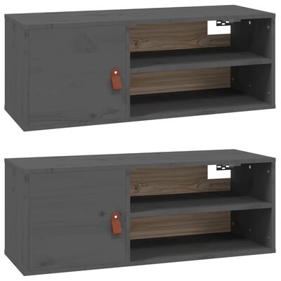 vidaXL Wall Cabinets 2 pcs Grey 80x30x30 cm Solid Wood Pine