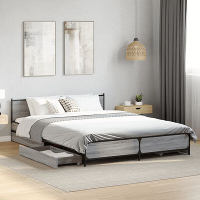 vidaXL Bed Frame with Drawers without Mattress Grey Sonoma 160x200 cm