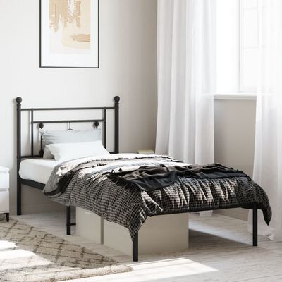 vidaXL Metal Bed Frame without Mattress with Headboard Black 90x190 cm Single