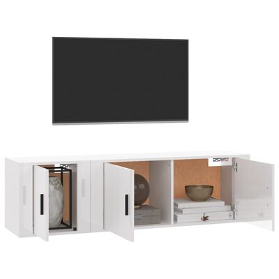 vidaXL 2 Piece TV Cabinet Set High Gloss White Engineered Wood