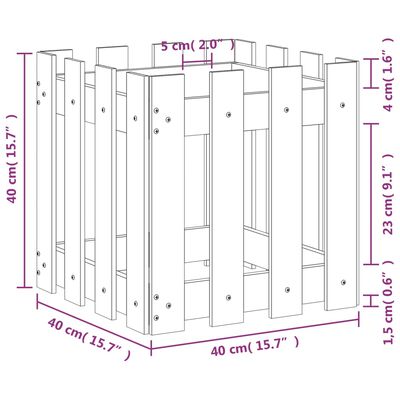 vidaXL Garden Planter with Fence Design 40x40x40 cm Solid Wood Pine