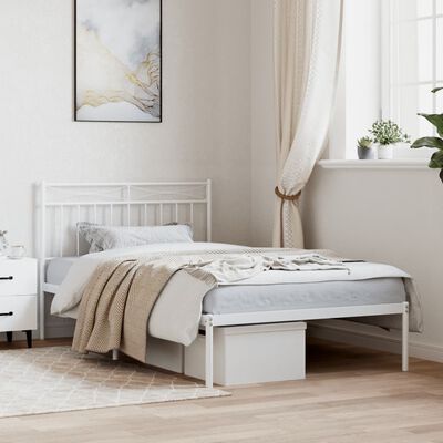 vidaXL Metal Bed Frame without Mattress with Headboard White 100x200 cm