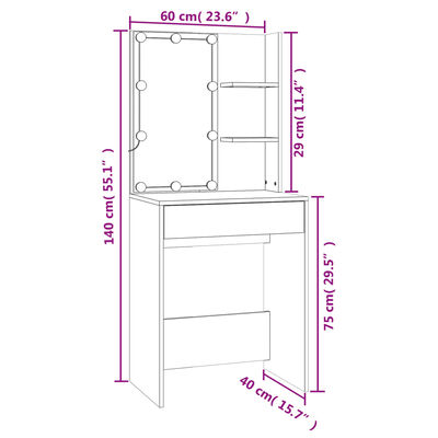 vidaXL Dressing Table Set with LED White Engineered Wood