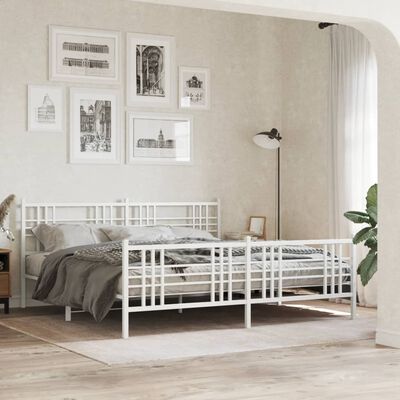 vidaXL Metal Bed Frame without Mattress with Footboard White 200x200 cm