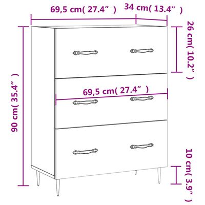 vidaXL Sideboard High Gloss White 69.5x34x90 cm Engineered Wood