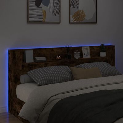 vidaXL Headboard Cabinet with LED Smoked Oak 220x16.5x103.5 cm