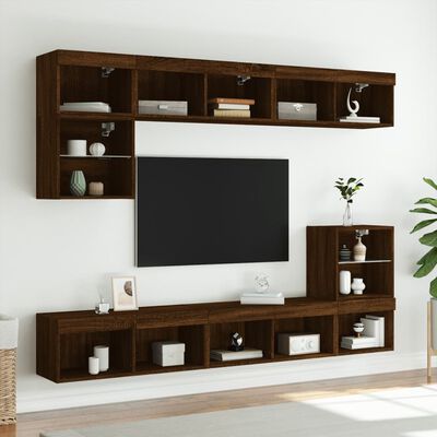 vidaXL 8 Piece TV Wall Units with LED Brown Oak Engineered Wood