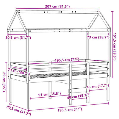 vidaXL High Sleeper Bed without Mattress 75x190 cm Small Single Solid Wood Pine