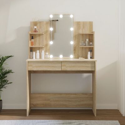 vidaXL Dressing Table with LED Sonoma Oak 96x40x142 cm