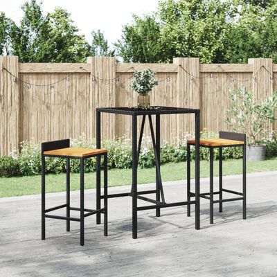 vidaXL 3 Piece Garden Bar Set Black Poly Rattan& Solid Wood Acacia