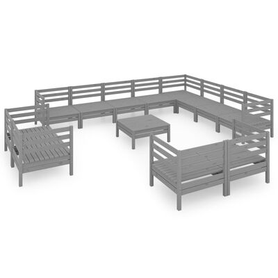 vidaXL 13 Piece Garden Lounge Set Solid Wood Pine Grey