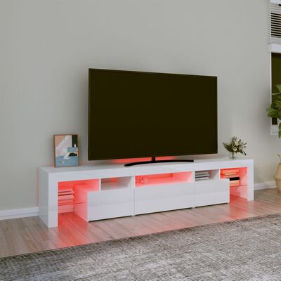 vidaXL TV Cabinet with LED Lights High Gloss White 200x36.5x40 cm