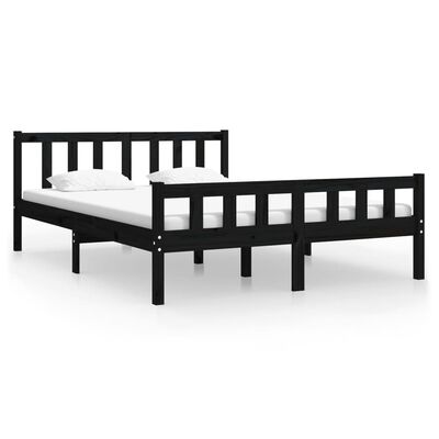 vidaXL Bed Frame without Mattress Black Solid Wood 140x190 cm