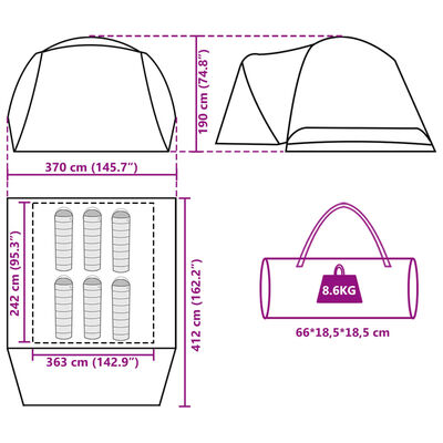 vidaXL Family Tent with Porch 6-Person Green Waterproof