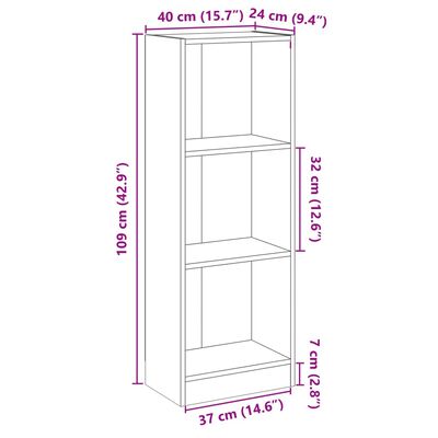 vidaXL 3-Tier Book Cabinet Sonoma Oak 40x24x109 cm Engineered Wood