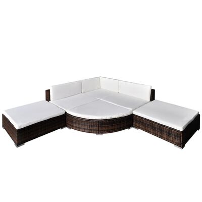 vidaXL 6 Piece Garden Lounge Set with Cushions Poly Rattan Brown