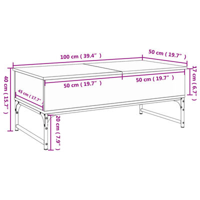 vidaXL Coffee Table Smoked Oak 100x50x40 cm Engineered Wood and Metal