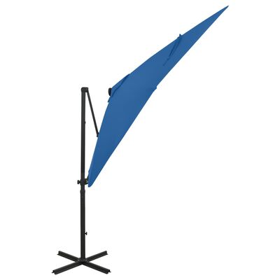 vidaXL Cantilever Garden Parasol with Pole and LED Lights Azure Blue 250 cm