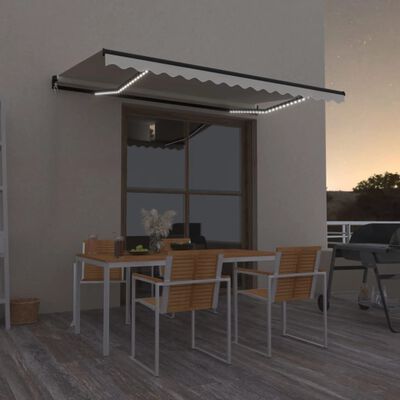 vidaXL Manual Retractable Awning with LED 400x350 cm Cream