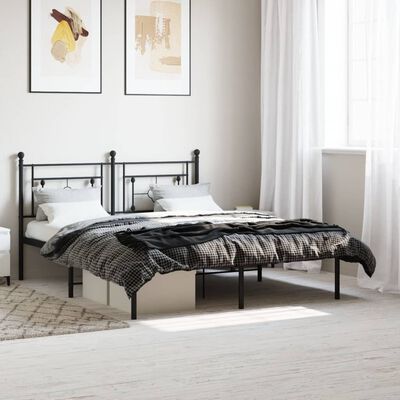 vidaXL Metal Bed Frame with Headboard Black 160x200 cm