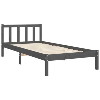 vidaXL Bed Frame with Headboard Grey 90x190 cm Single Solid Wood